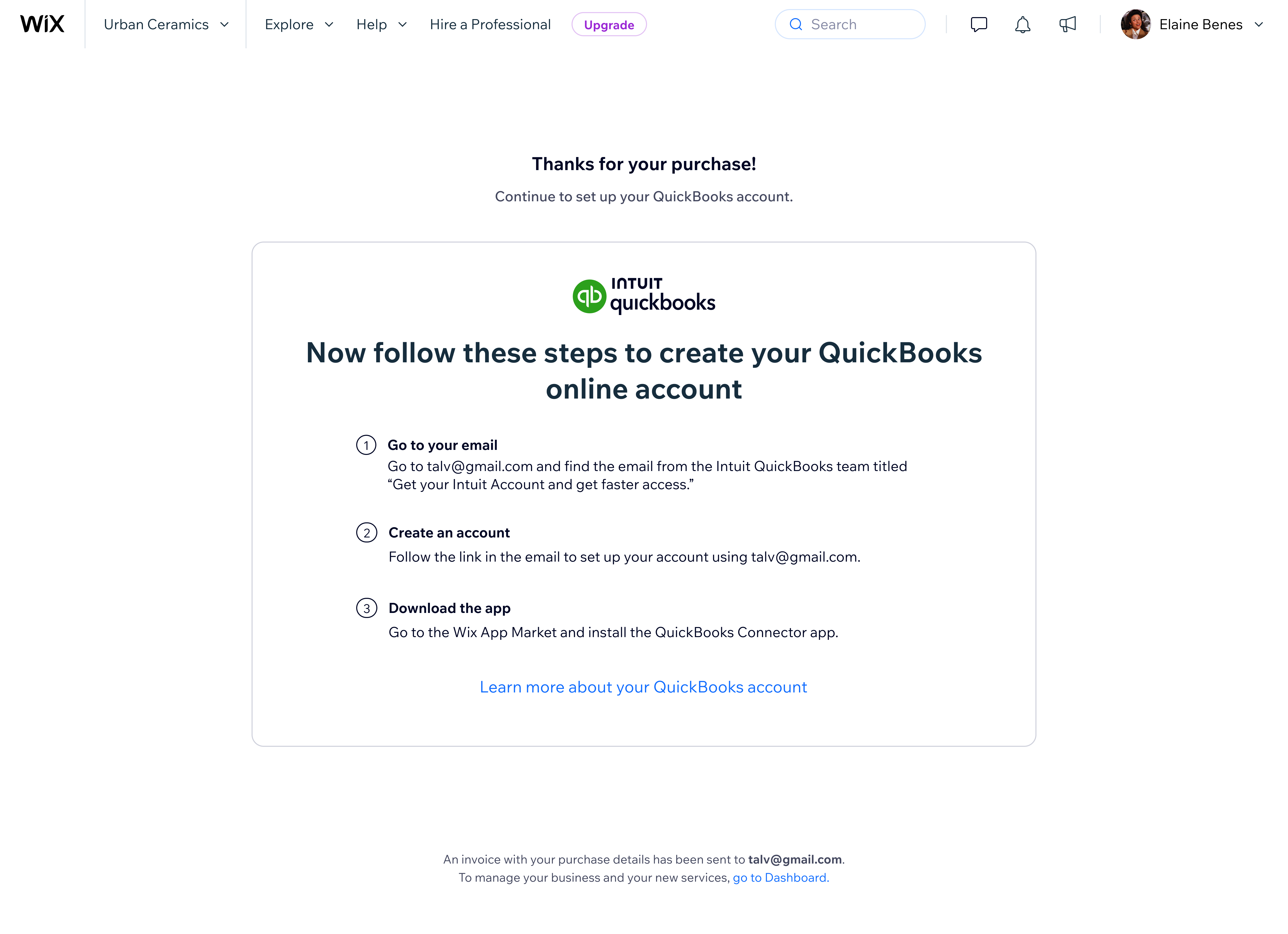 QuickBooks - Success page of P1 - manual instructions
