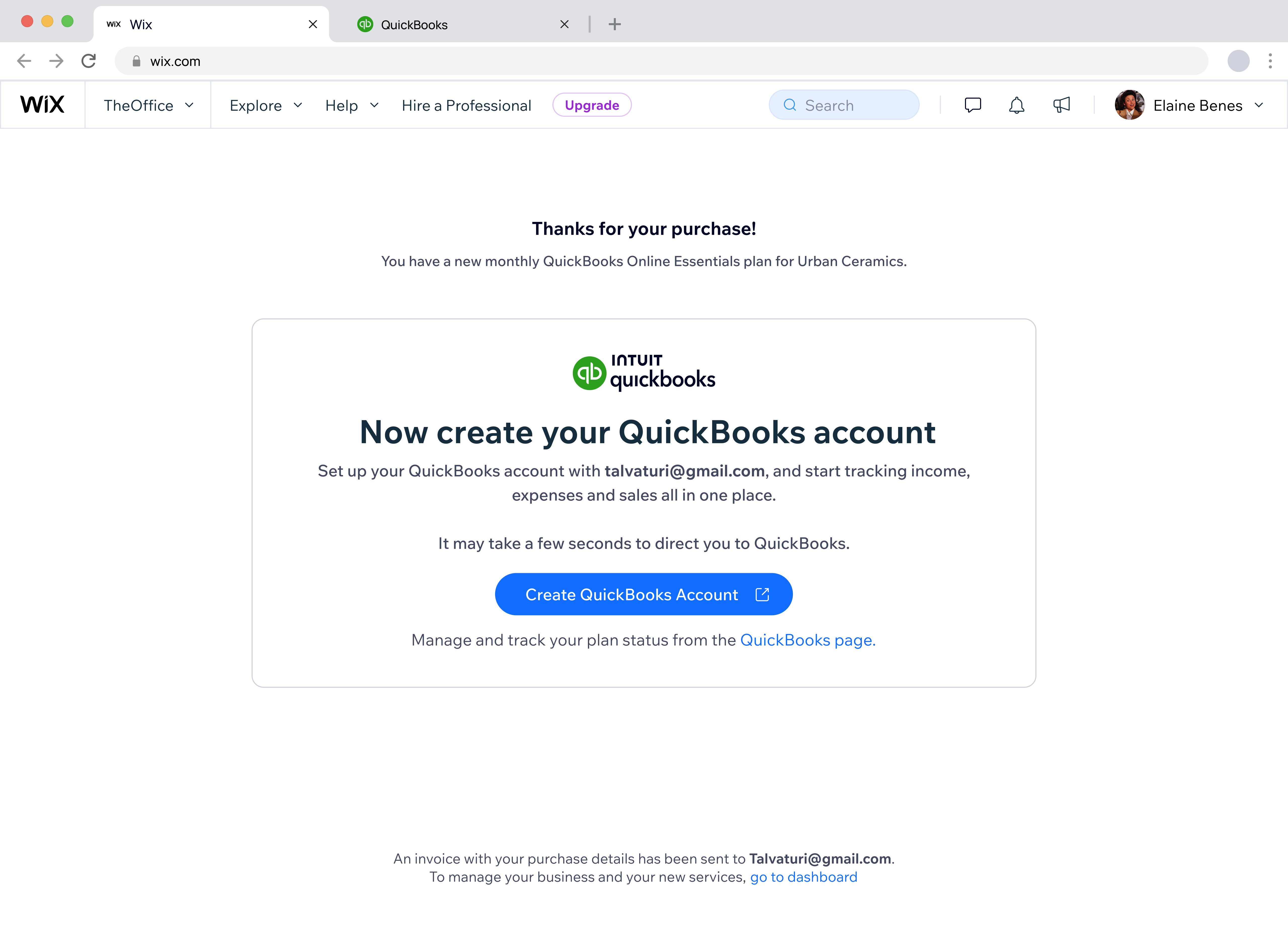 QuickBooks - Success page of P2 - direct CTA